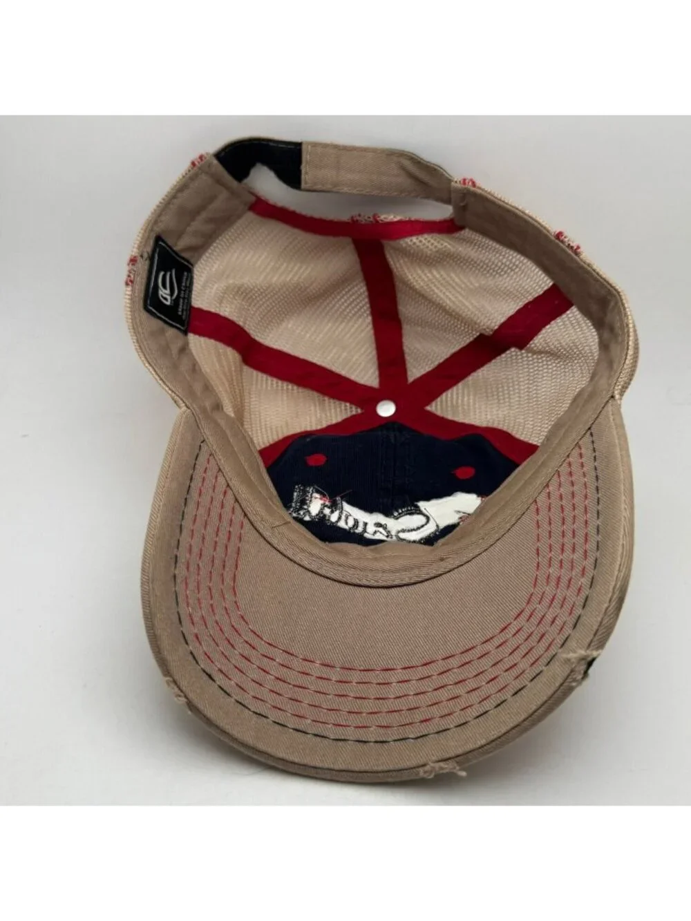 Sawbill Canoe Outfitters Distressed Trucker Hat Baseball Cap Tan Red One Size